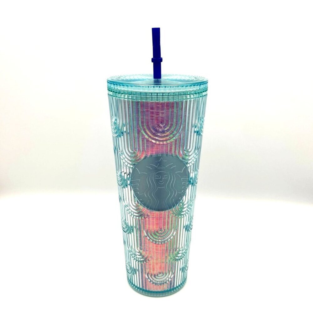 Starbucks Teal Iridescent Mermaid Scale Cold Cup Tumbler 24 oz